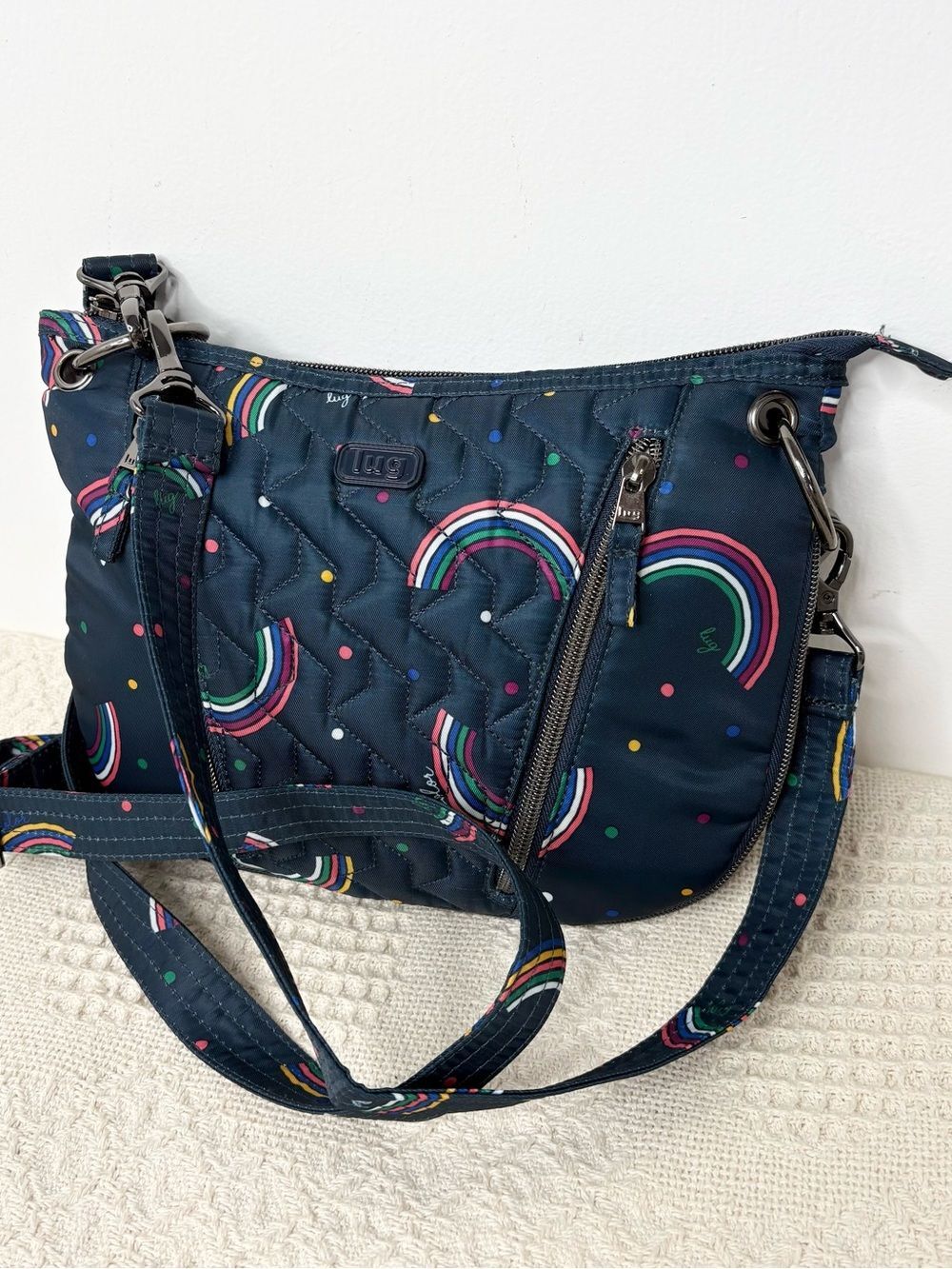 Lug Navy Rainbow Quilted Swivel Convertible Crossbody Bag